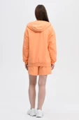 Kadın Kapüşonlu Fermuarlı Sweatshırt Oranj - 3