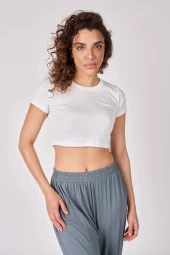 Kadın %100 Pamuklu Kısa Kollu Crop - 7