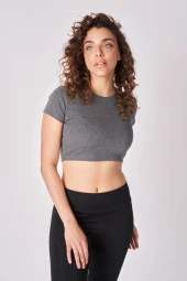 Kadın %100 Pamuklu Kısa Kollu Crop - 11