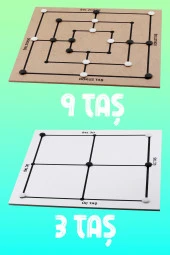 3 Taş + 9 Taş Oyunu Akıl Zeka Strateji Hafıza Mantık Beceri Zeka Oyunu Üçtaş Dokuztaş Kutu Oyun - 2