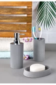 3 Parça Çizgili Banyo Seti Açık Gri - 3