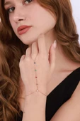 Renkli Taşlı Kalpli Gümüş Şahmeran Bileklik - Rose Renk - 4