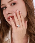 Ortası Yuvarlak Çokgen Model Gümüş Yüzük - Rose Renk thumbnail 1