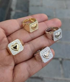 Ortası Taşsız Kalpli Kare Gümüş Yüzük - 2