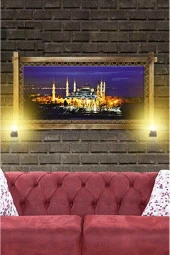 RUSTİK IŞIKLI Camii Kanvas Rustik Tablo O - 2