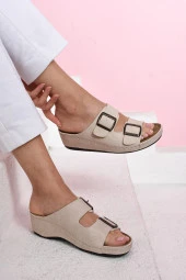 Albishoes Kadın Rahat Yumuşak Taban Çift Bant Tokalı Anne Ev & Dışarı Günlük Anatomik Kadın Terlik - 1