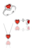 Gümüş rodyumlu kırmızı taşlı pırlanta montürlü kalp modeli üçlü set SGTL12080KIRMIZI thumbnail 1