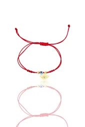 Gümüş altın yaldızlı zirkon taşlı nazarlı kirpikli göz ipli şans bileklik SGTL12443GOLD thumbnail 2