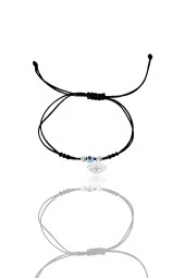 Gümüş rodyumlu zirkon taşlı nazarlı kirpikli göz siyah ipli şans bileklik SGTL12460RODAJ thumbnail 1