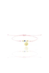 Gümüş altın yaldızlı zirkon taşlı nazarlı güneş  pembe ipli şans bileklik SGTL12471GOLD - 1