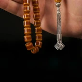 925 Ayar Gümüş Püsküllü Sıkma Kehribar Tesbih thumbnail 2