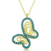 Himarry Gümüş Gold Turkuaz Taşlı Kelebek Kadın Kolye thumbnail 1