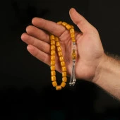 925 Ayar Gümüş Püsküllü Sıkma Kehribar Tesbih thumbnail 1