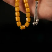 925 Ayar Gümüş Püsküllü Sıkma Kehribar Tesbih thumbnail 2