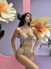 Simli Çiçek Desenli Destekli  Büstiyer Takım Cansoy - 682 thumbnail 3