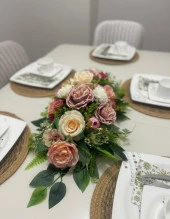 Nettenevime Yapay Çiçek Yemek Masası Çiçeği Pudra Şakayık Krem Gül Yapay Masa Çiçeği thumbnail 2