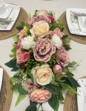 Nettenevime Yapay Çiçek Yemek Masası Çiçeği Pudra Şakayık Krem Gül Yapay Masa Çiçeği thumbnail 8