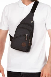 Kulaklık Çıkışlı Kanvas Erkek Göğüs Çantası Çapraz Tek Kol Suya Dayanıklı Omuz Çanta - 1