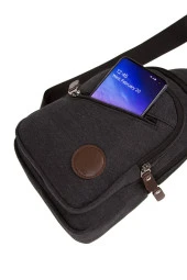 Kulaklık Çıkışlı Kanvas Erkek Göğüs Çantası Çapraz Tek Kol Suya Dayanıklı Omuz Çanta - 4