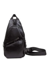 Yıkama Deri Göğüs Çantası Kulaklık Ve Şarj Çıkışlı Tek Kol Çarpraz Bodybag Mini Sırt Çanta - 2