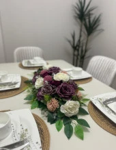 Yapay Çiçek Yemek Masası Çiçeği Mor Pastel Şakayık Gül Yapay Masa Çiçeği - 5
