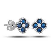 Gümüş Yonca Çivili Mavi Taşlı Çocuk Küpe SL5589 thumbnail 1