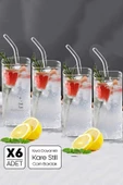 6 Adet Pipetli Kare Still Cam Bardak 350ml Isıya Dayanıklı Retro Kahve Sunum Kokteyl Bardağı Seti - 1