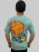 Erkek Burning Oversize Bisiklet Yaka Mint Yeşili Tişört - 2