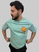 Erkek Burning Oversize Bisiklet Yaka Mint Yeşili Tişört - 3