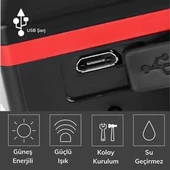 Solar Enerjili USB ile Şarj Edilebilir Ledli Bisiklet Feneri Kornalı ve Su Geçirmez Far - 9
