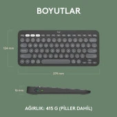 Logitech K380s Pebble Keys 2 Çoklu Cihaz Özellikli Bluetooth Türkçe Q Klavye - Siyah - 7