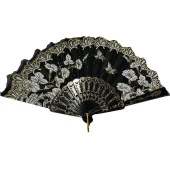 YELPAZE  Şık Doğal Serinletici 877-9 Çiçekli Siyah Yelpaze - 1