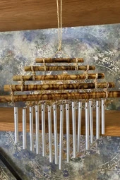 Rüzgar Çanı Deprem Zili Çanı Ahşap Metal Borulu Bambulu thumbnail 1