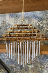 Rüzgar Çanı Deprem Zili Çanı Ahşap Metal Borulu Bambulu thumbnail 3