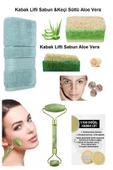 6li Set Kabak Lifli Aloe Veralı Keçi Sütlü Sabun Havlu Yüz Masaj Aleti Yüz Kesesi Cilt Ruşur Taşı - 1