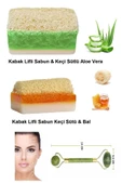 3'lü Set Doğal Kabak Lifli Keçi Sütlü Aloe Vera Özlü Ballı Sütlü Sabun Çift Taraflı Yüz Masaj Aleti - 1