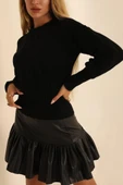 VioShine Kadın Oversize Desenli Siyah Örgü Kazak - 1