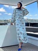 VıoShıne Kadın Desenli Saten Elbise - 1