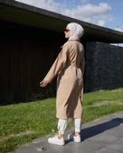 VioShine Kadın Kruveza Yaka Kuşaklı Kot Trençkot - 12