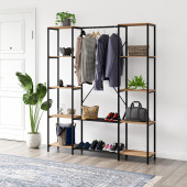 Eportatif Çok Amaçlı Metal Ayaklı Çift Raflı Dolap Ayakkabılık Portatif Portmanto Gardırop Çam 1373 - 2