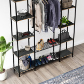 Eportatif Çok Amaçlı Metal Ayaklı Çift Raflı Dolap Ayakkabılık Portatif Portmanto Gardırop Füme 1375 - 3