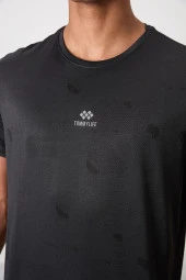 Tommy Life Siyah Polyester Nefes Alan Jakarlı İnce Esnek Standart Fit Erkek Performans T-Shirt - 88397 - 5