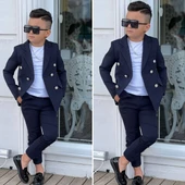 MODAVALS 4 PARÇA 6 DÜĞMELİ CEKETLİ ERKEK ÇOCUK TAKIM ELBİSE - BEYAZ TSHIRT - 3