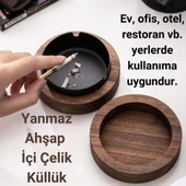 Coofbe Ahşap Kapaklı Masaüstü Küllük Kül Tablası Paslanmaz Çelik Kül Tablası Koku Engellemeli Küllük - 7