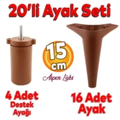 20'li Set Aspen Lüks Mobilya Kanepe Koltuk TV Ünitesi Yükseltici Destek Ayağı Ayakları15 cm Kahve thumbnail 1