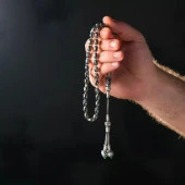 Gümüş İşlemeli Turkuaz-Mavi Ateş Kehribar Tesbih - 1