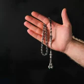 Gümüş İşlemeli Turkuaz-Mavi Ateş Kehribar Tesbih - 2