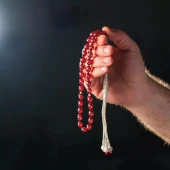 Gümüş İşlemeli Kırmızı Ateş Kehribar Tesbih - 1