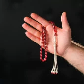 Gümüş İşlemeli Kırmızı Ateş Kehribar Tesbih - 2