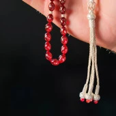 Gümüş İşlemeli Kırmızı Ateş Kehribar Tesbih - 3